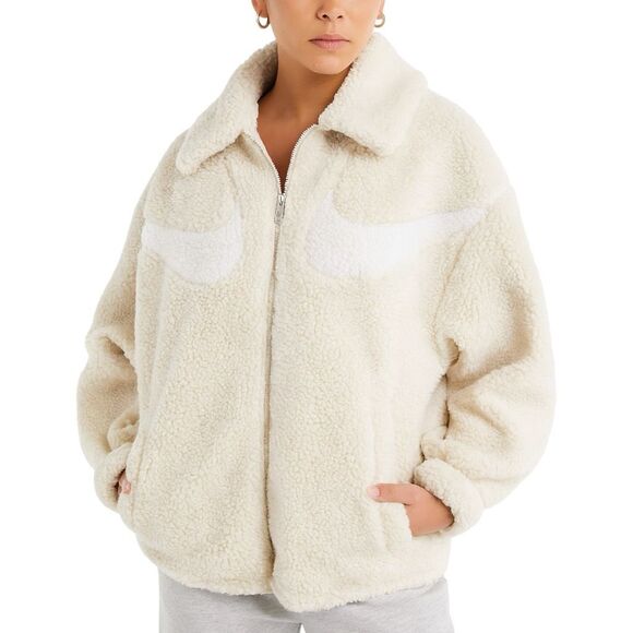Nike Sportswear Swoosh Full Zip Sherpa Jacket - Size XL - Rattan / Sail - Picture 1 of 7